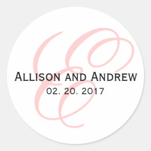 Blush Roze Script Initiaal E Monogram bruiloft gun Ronde Sticker
