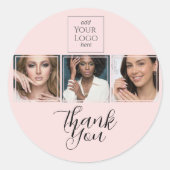 Blush Roze Script Logo 3 Foto Nagel Tech Bedankt Ronde Sticker (Voorkant)