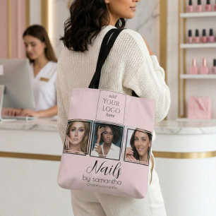 Blush Roze Script Logo 3 Foto Nagelsalon Tote Bag