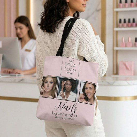 Blush Roze Script Logo 3 Foto Nagelsalon Tote Bag