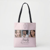 Blush Roze Script Logo 3 Foto Nagelsalon Tote Bag (Voorkant)