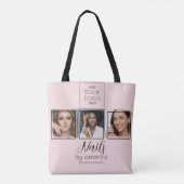 Blush Roze Script Logo 3 Foto Nagelsalon Tote Bag (Achterkant)