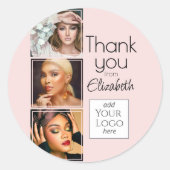 Blush Roze Script Logo 3 Foto Wimper Tech Bedankt Ronde Sticker (Voorkant)