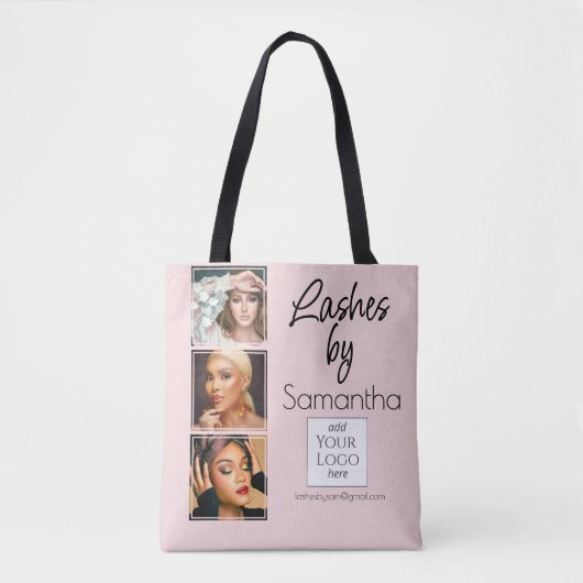 Blush Roze Script Logo 3 Foto Wimper Tech Zakelijk Tote Bag (Voorkant)