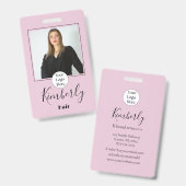Blush Roze Script Logo Foto haar Badge (Voor- en achterkant)