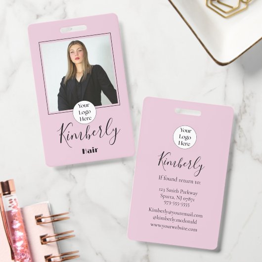 Blush Roze Script Logo Foto haar Badge (Kantoor)