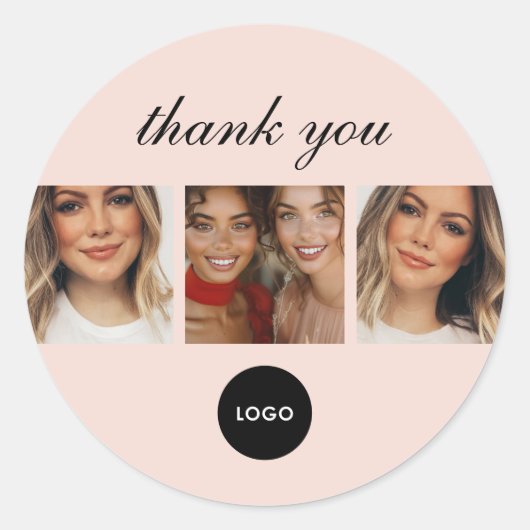 Blush Roze Script Logo Foto Haar Make-up Bedankt Ronde Sticker (Voorkant)