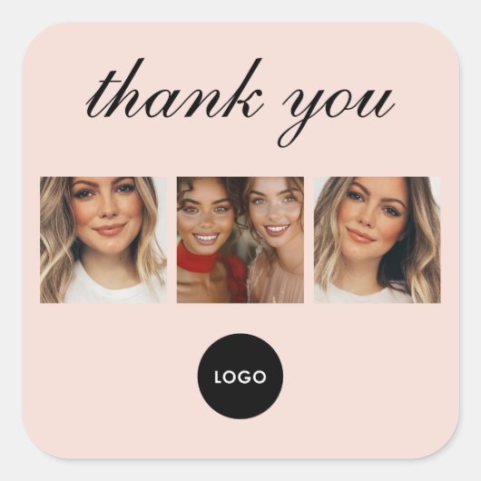 Blush Roze Script Logo Foto Haar Make-up Bedankt Vierkante Sticker (Voorkant)