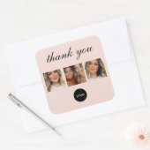Blush Roze Script Logo Foto Haar Make-up Bedankt Vierkante Sticker (Envelop)