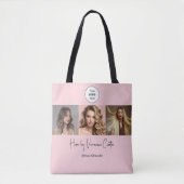 Blush Roze Script Logo Foto Hair Studio Tote Bag (Voorkant)