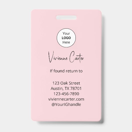 Blush Roze Script Logo Foto Kapper Badge (Achterkant)