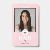 Blush Roze Script Logo Foto Kapper Badge (Voorzijde)