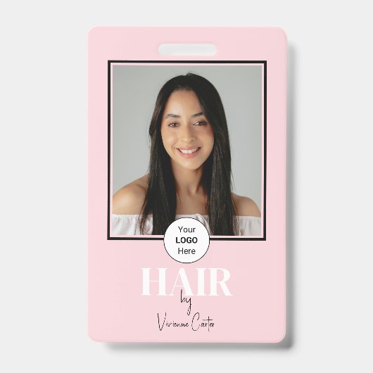 Blush Roze Script Logo Foto Kapper Badge (Voorzijde)