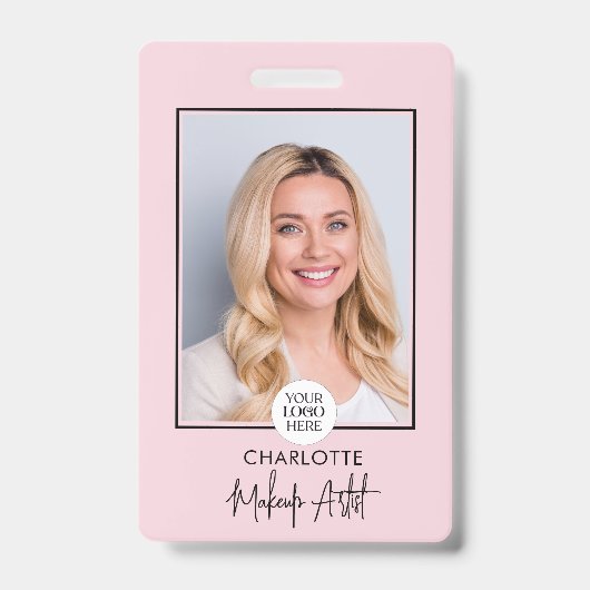 Blush Roze Script Logo Foto Make-up  Badge (Voorzijde)
