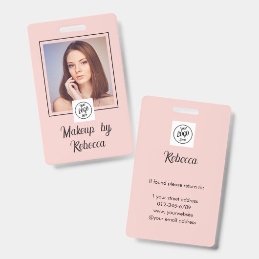 Blush Roze Script Logo Foto Make-up Badge (Voor- en achterkant)