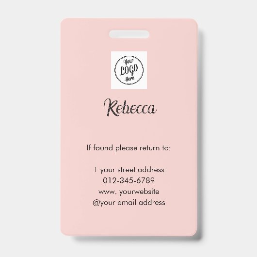 Blush Roze Script Logo Foto Make-up Badge (Achterkant)