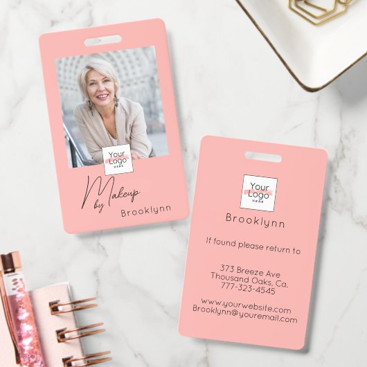 Blush Roze Script Logo Foto Make-up Badge (Kantoor)