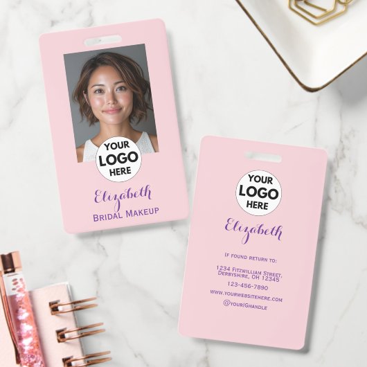 Blush Roze Script Logo Foto Make-up Badge (Kantoor)