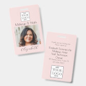 Blush Roze Script Logo Foto Make-up Badge (Voor- en achterkant)