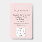 Blush Roze Script Logo Foto Make-up Badge (Achterkant)