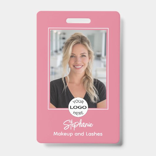 Blush Roze Script Logo Foto Make-up Badge (Voorzijde)