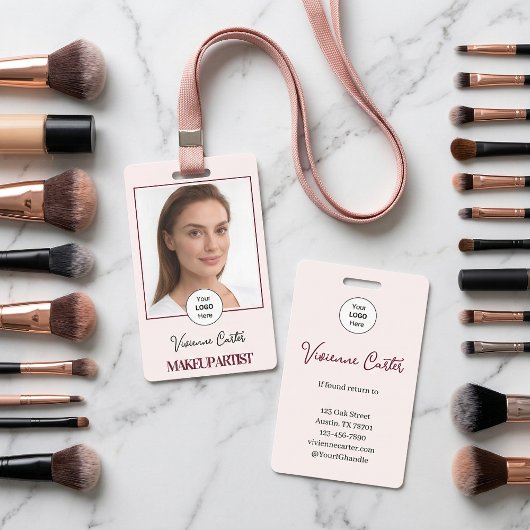 Blush Roze Script Logo Foto Make-up Badge