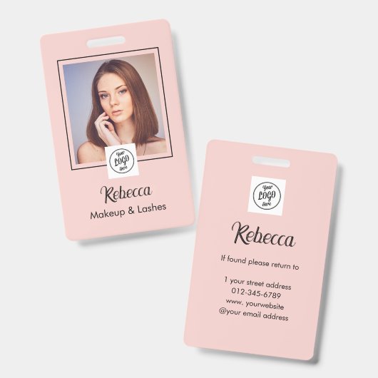 Blush Roze Script Logo Foto Make-up Badge (Voor- en achterkant)