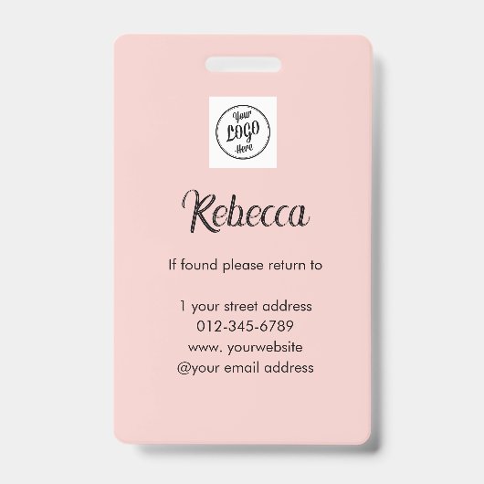 Blush Roze Script Logo Foto Make-up Badge (Achterkant)