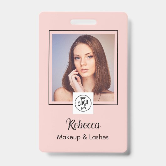 Blush Roze Script Logo Foto Make-up Badge (Voorzijde)