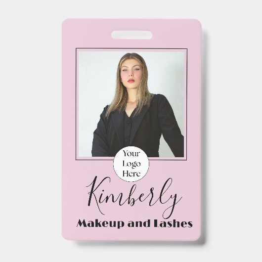 Blush Roze Script Logo Foto Make-up Badge (Voorzijde)
