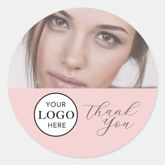 Blush Roze Script Logo Foto Make-up Bedankt Clas Ronde Sticker (Voorkant)