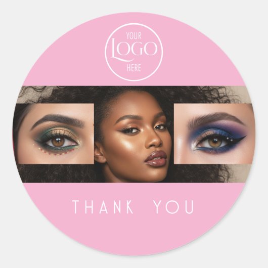 Blush Roze Script Logo Foto Make-up Bedankt Ronde Sticker (Voorkant)