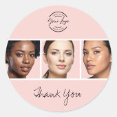 Blush Roze Script Logo Foto Make-up Bedankt Ronde Sticker (Voorkant)