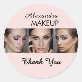 Blush Roze Script Logo Foto Make-up Bedankt Ronde Sticker