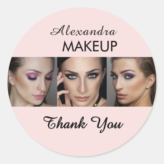 Blush Roze Script Logo Foto Make-up Bedankt Ronde Sticker (Voorkant)
