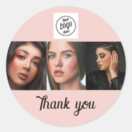 Blush Roze Script Logo Foto Make-up Bedankt Ronde Sticker