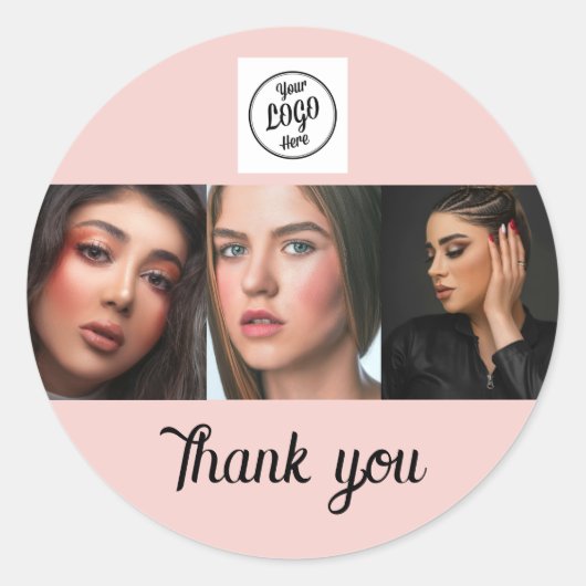 Blush Roze Script Logo Foto Make-up Bedankt Ronde Sticker (Voorkant)