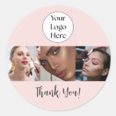 Blush Roze Script Logo Foto Make-up Bedankt Ronde Sticker (Voorkant)