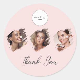 Blush Roze Script Logo Foto Make-up Bedankt Ronde Sticker