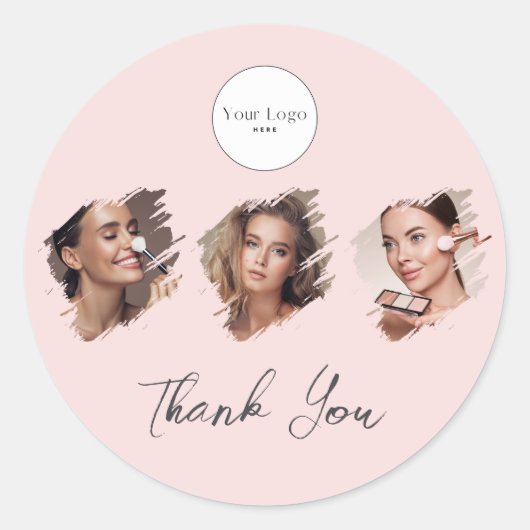 Blush Roze Script Logo Foto Make-up Bedankt Ronde Sticker (Voorkant)