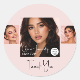 Blush Roze Script Logo Foto Make-up Bedankt Ronde Sticker