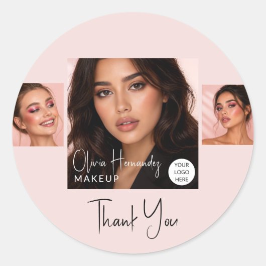 Blush Roze Script Logo Foto Make-up Bedankt Ronde Sticker (Voorkant)