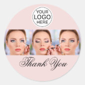 Blush Roze Script Logo Foto Make-up Bedankt Ronde Sticker (Voorkant)