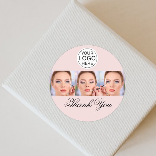 Blush Roze Script Logo Foto Make-up Bedankt Ronde Sticker