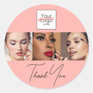Blush Roze Script Logo Foto Make-up Bedankt Ronde Sticker