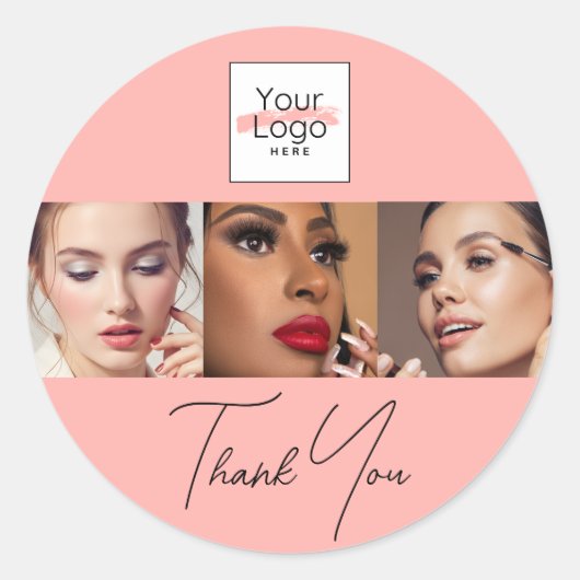 Blush Roze Script Logo Foto Make-up Bedankt Ronde Sticker (Voorkant)