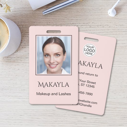 Blush Roze Script Logo Foto Make-up En Wimpers Badge