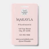 Blush Roze Script Logo Foto Make-up En Wimpers Badge (Achterkant)