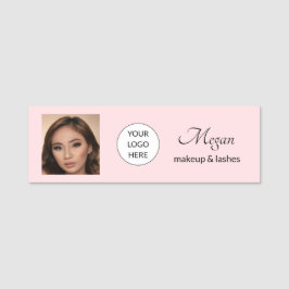 Blush Roze Script Logo Foto Make-up en Wimpers Naamplaatje