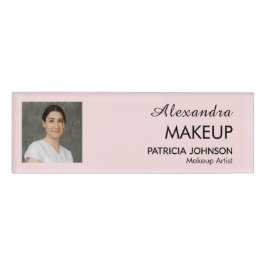 Blush Roze Script Logo Foto Make-up Naambadge